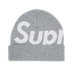Supreme Big Logo Beanie Fw25 Heather Grey Cuffed Knit Winter Hat