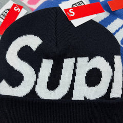Supreme Big Logo Beanie Fw25 Black Cuffed Knit Winter Hat