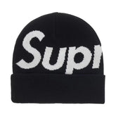 Supreme Big Logo Beanie Fw25 Black Cuffed Knit Winter Hat