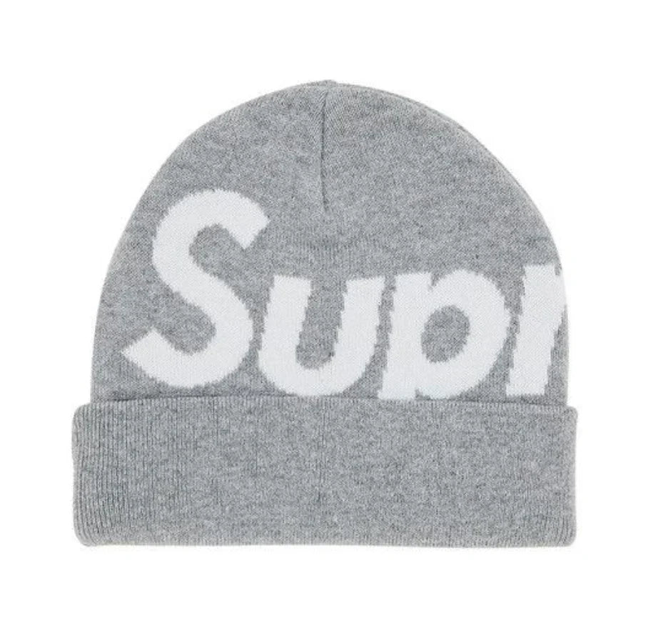 Supreme Big Logo Beanie Fw25 Heather Grey Cuffed Knit Winter Hat