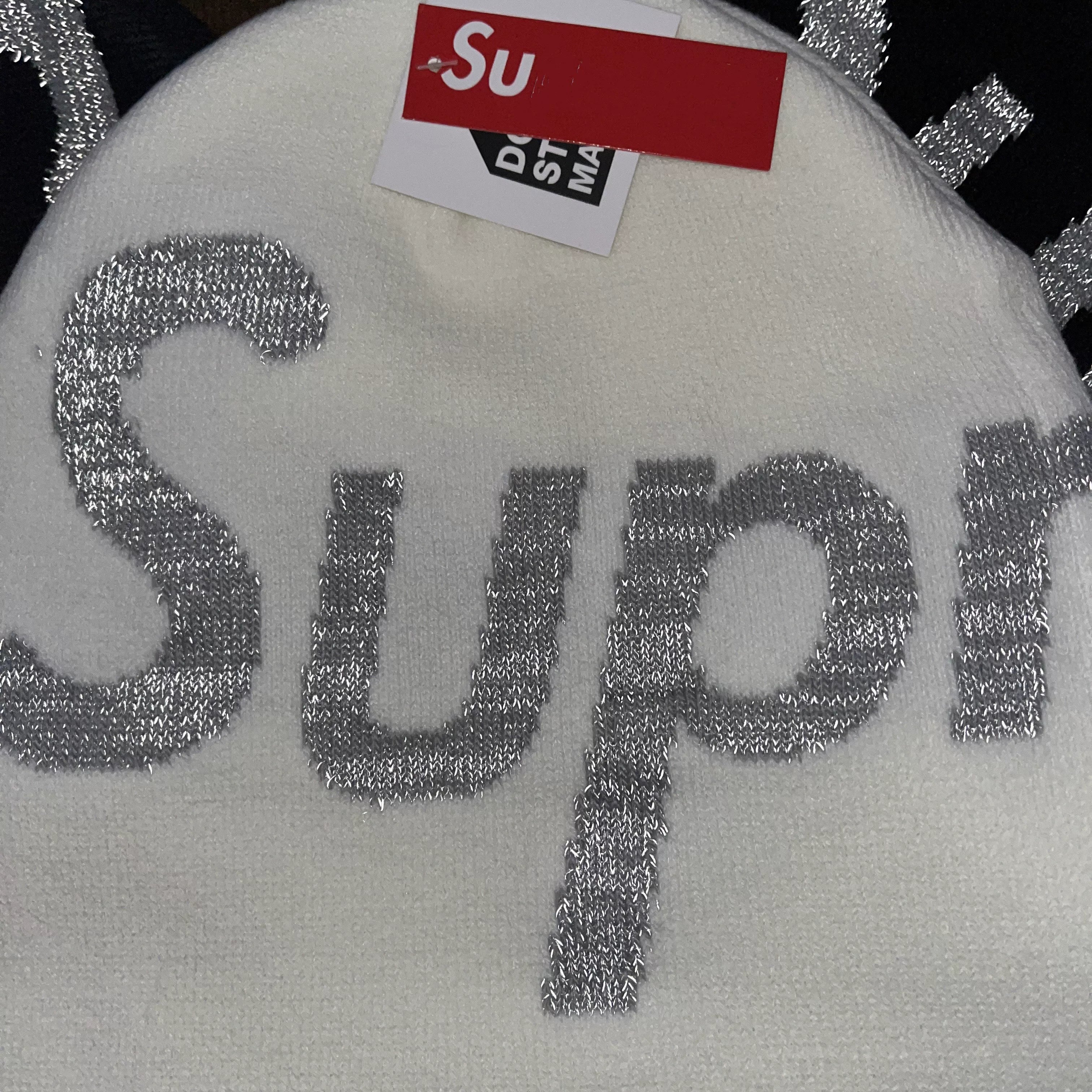 Supreme Big Logo Beanie Fw25 Off White Cuffed Knit Winter Hat