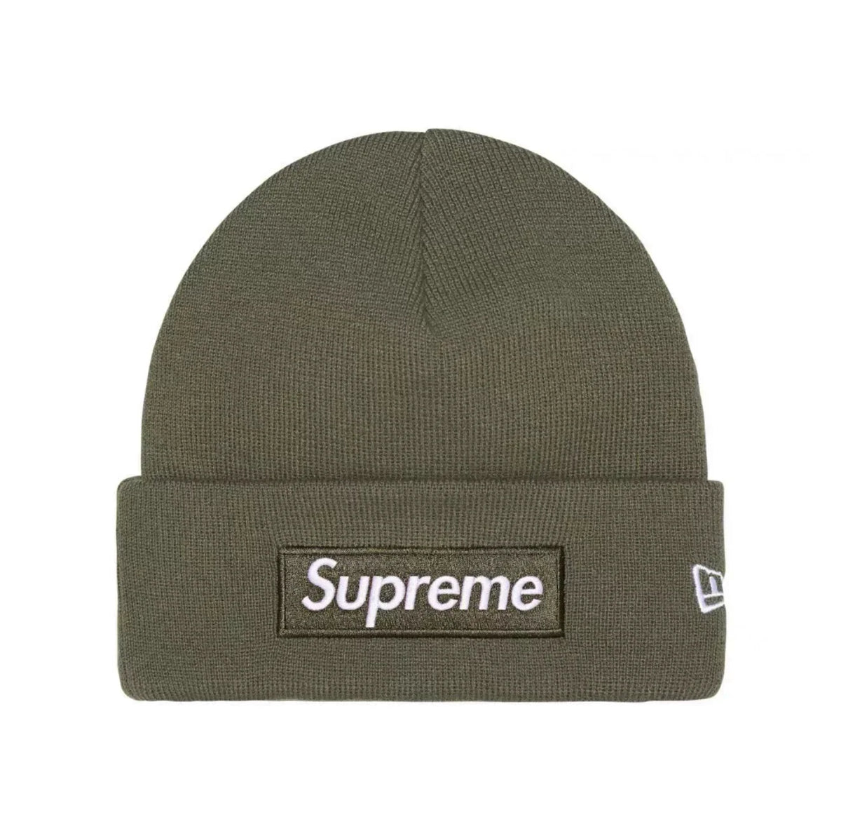 Supreme New Era Box Logo Beanie Fw25 Olive Knit Cuffed Hat