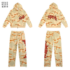 Godspeed Beige Camo Embroidered Zip Hoodie Tracksuit Set
