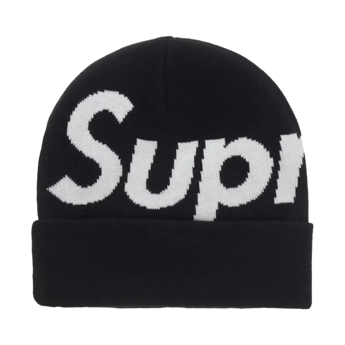 Supreme Big Logo Beanie Fw25 Black Cuffed Knit Winter Hat