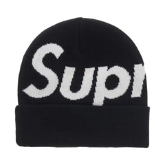 Supreme Big Logo Beanie Fw25 Black Cuffed Knit Winter Hat